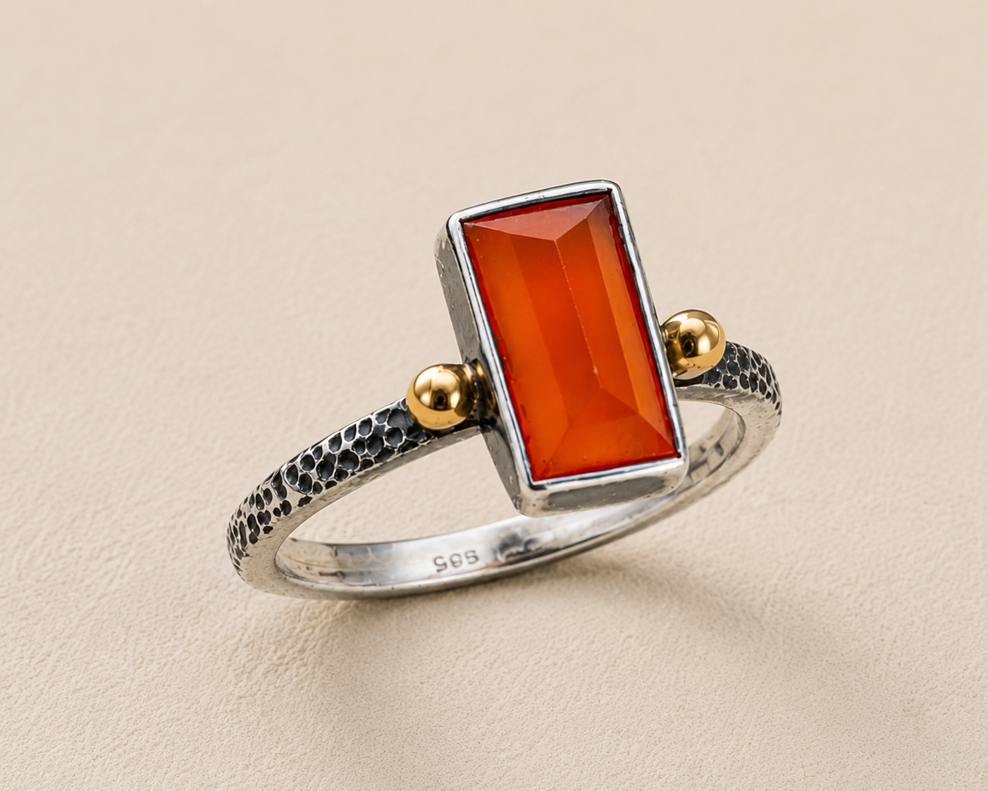 Carnelian Brass & Sterling Ring