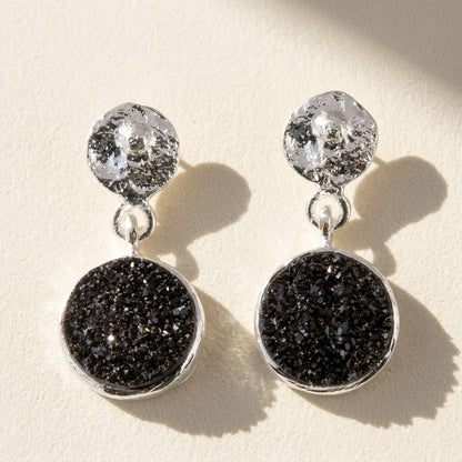 Round Druzy Hammered Circle Post Earrings