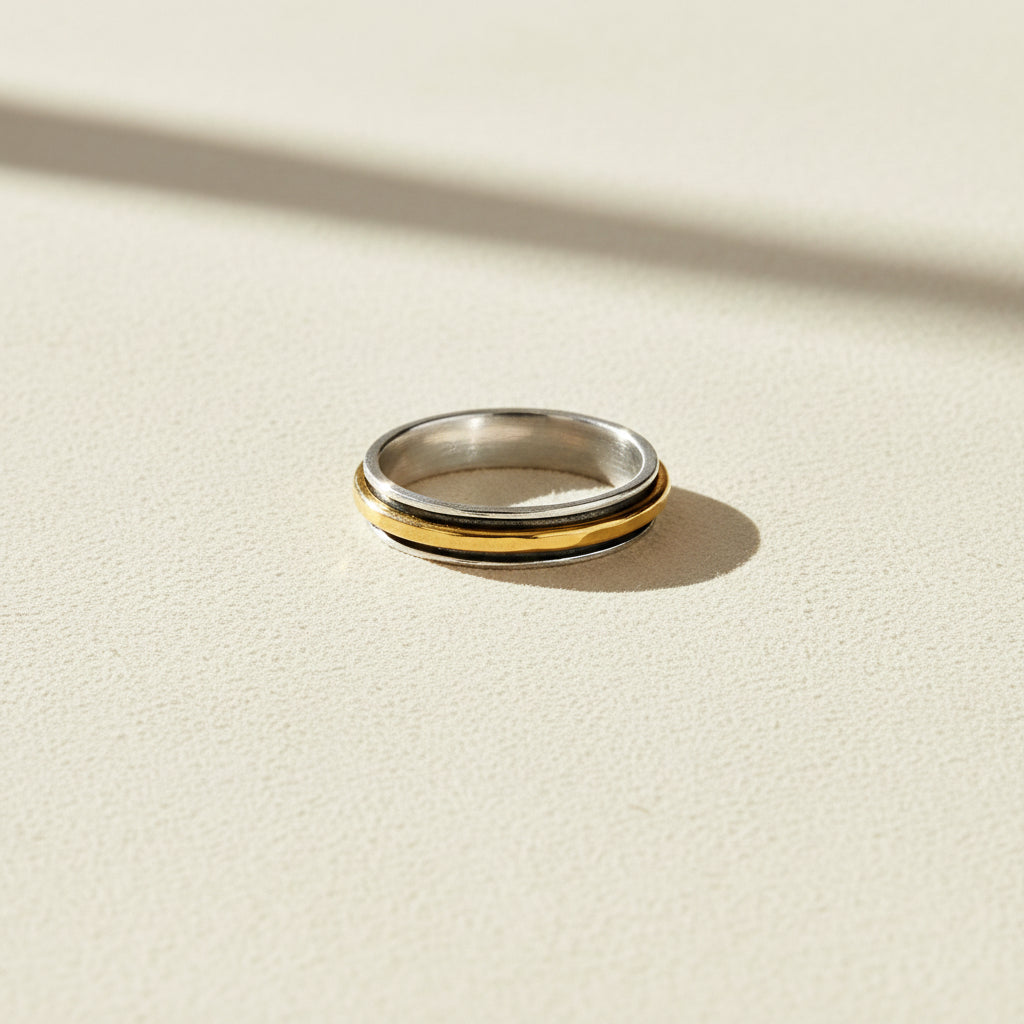 Two-Tone Hammered Spinner Band Ring