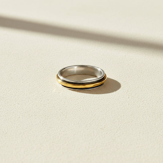 Two-Tone Hammered Spinner Band Ring