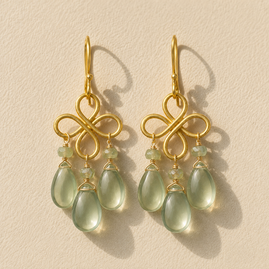 Green Amethyst Clover Dangle Earrings