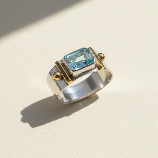 Sky Blue Topaz Wide Band Ring