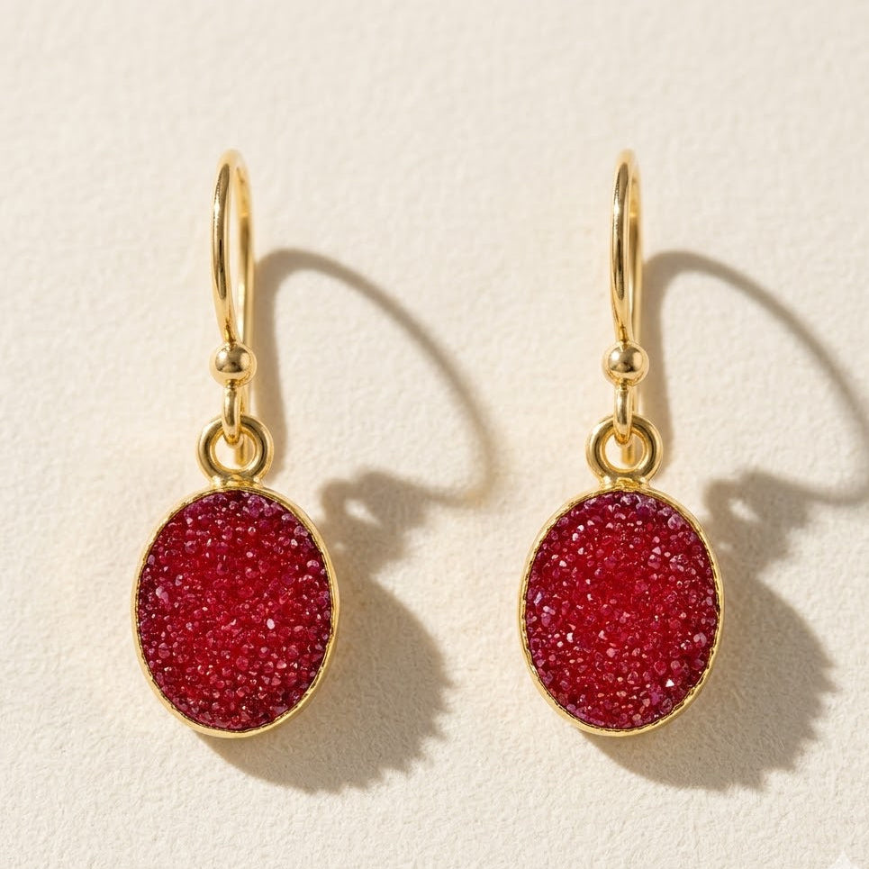 Oval Druzy Dangle Drop Earrings