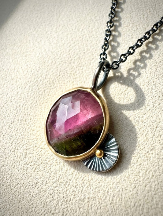 Watermelon Tourmaline Guppy Necklace