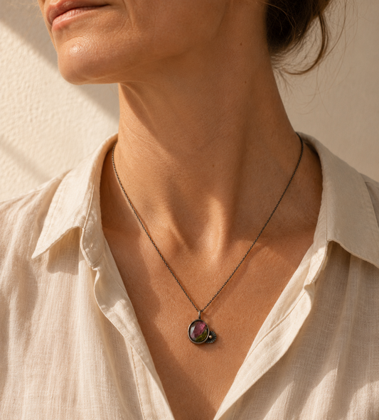 Watermelon Tourmaline Guppy Necklace