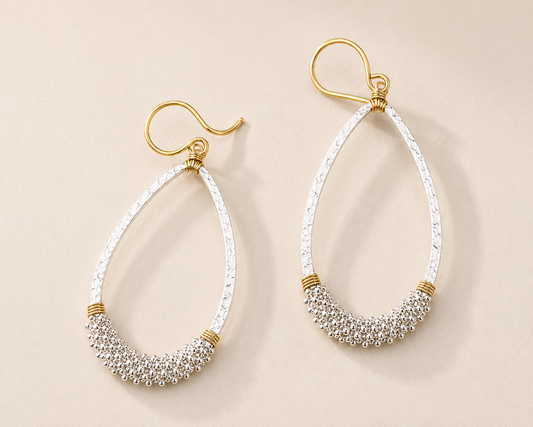 Two-Tone Silver Beads Hammered Earring