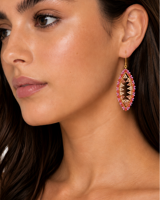 Pink Open Marquis Beaded Earrings