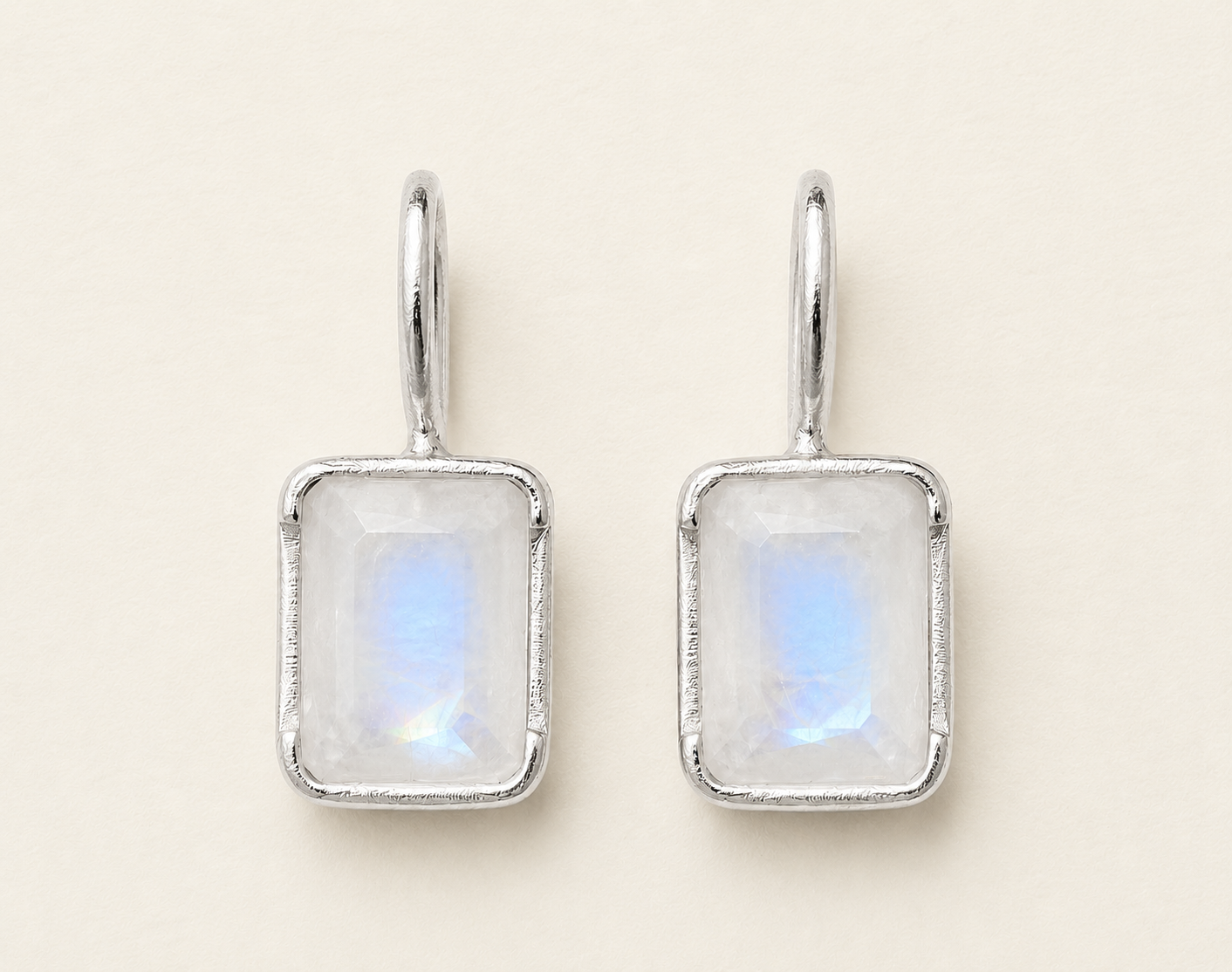 Rectangle Rainbow Moonstone Drop Earrings