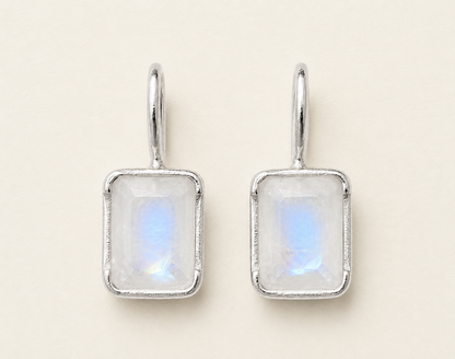 Rectangle Rainbow Moonstone Drop Earrings