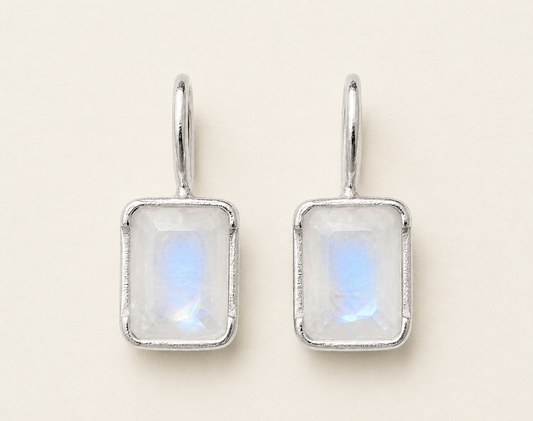 Rectangle Rainbow Moonstone Drop Earrings