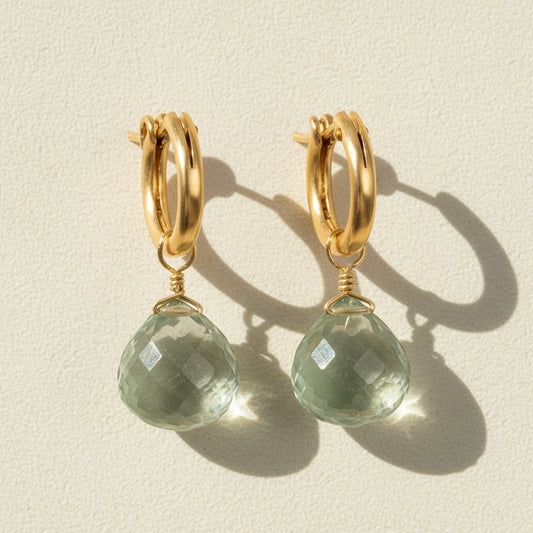 Green Amethyst Briolette Huggie Earrings