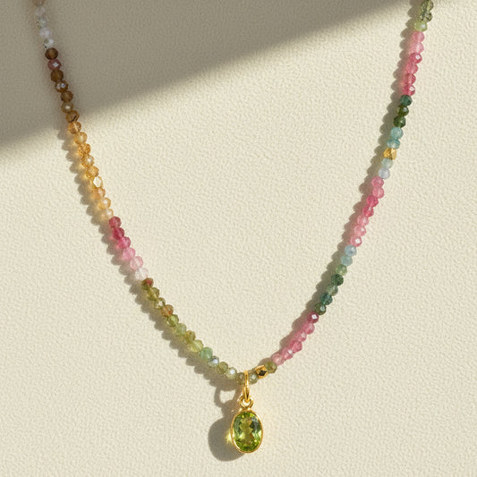 Watermelon Tourmaline & Peridot Charm Necklace