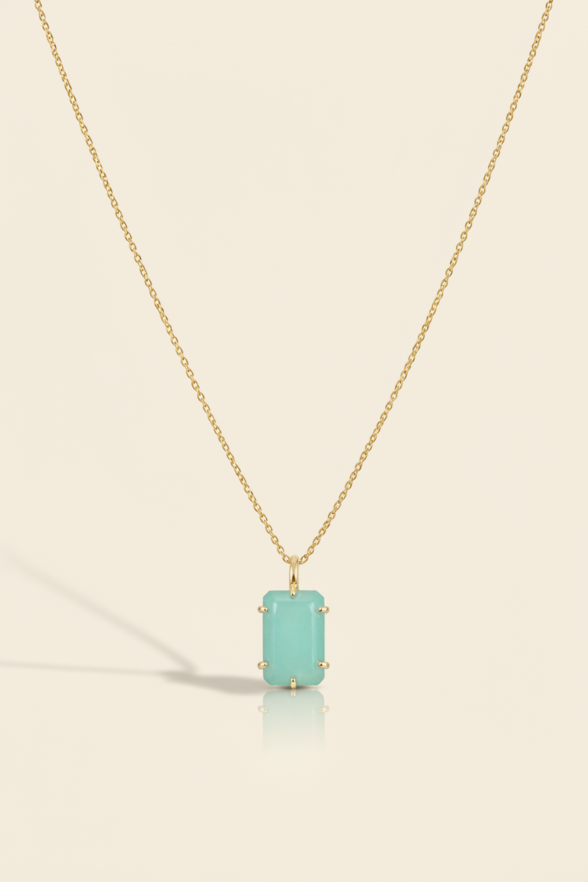 Emerald Cut Semi-Precious Pendant Necklace