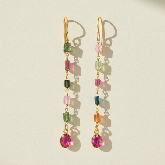 Tourmaline & Pink Topaz Dangle Earrings