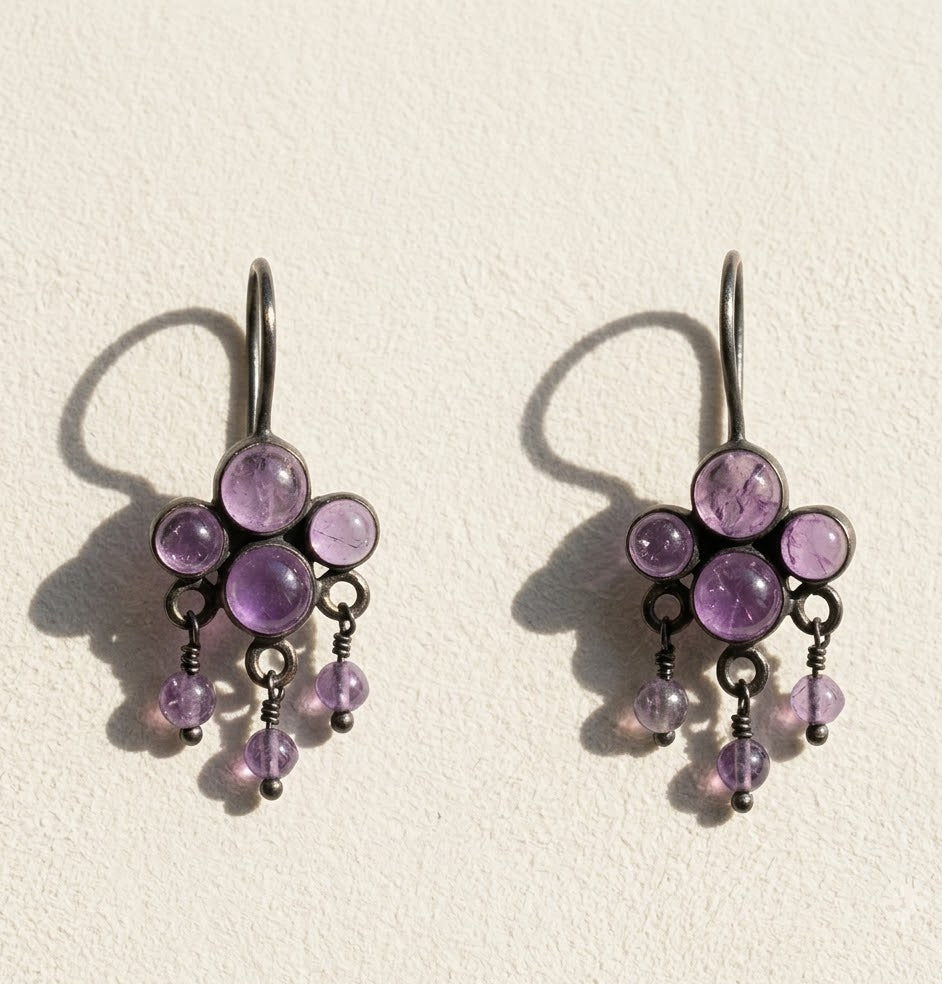 Amethyst Cluster Dangle Earrings