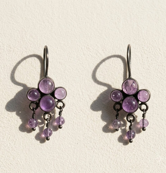 Amethyst Cluster Dangle Earrings