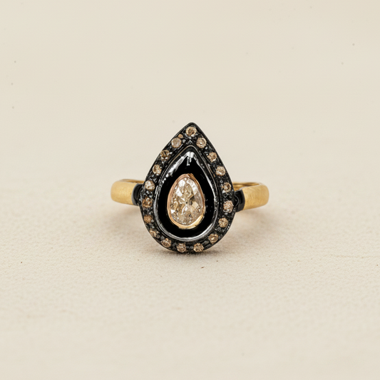 Two-Tone Polki and Pave Diamond Ring