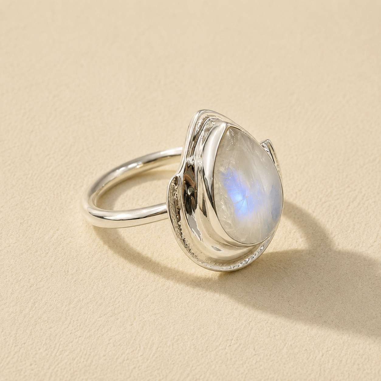 Rainbow Moonstone Teardrop Ring