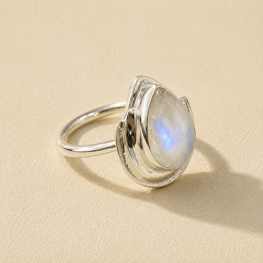 Rainbow Moonstone Teardrop Ring