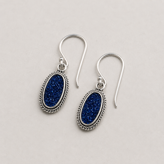 Oval Druzy Earrings with Rope Detail