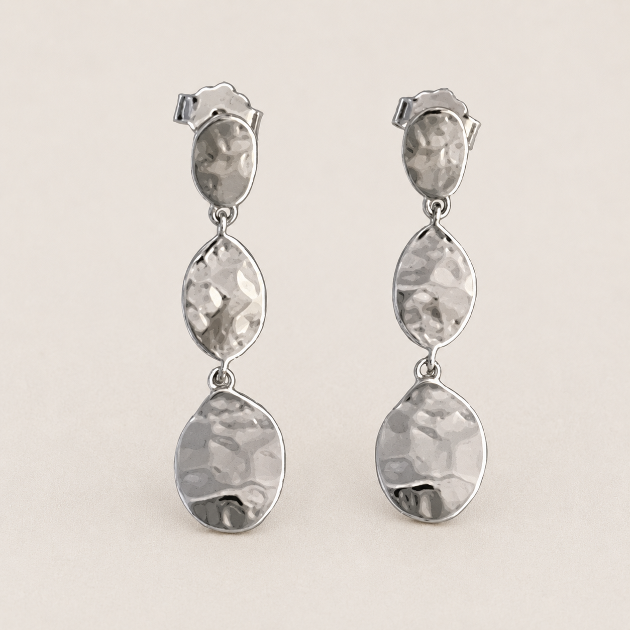 Hammered Triple Drop Post Earrings