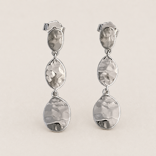 Hammered Triple Drop Post Earrings