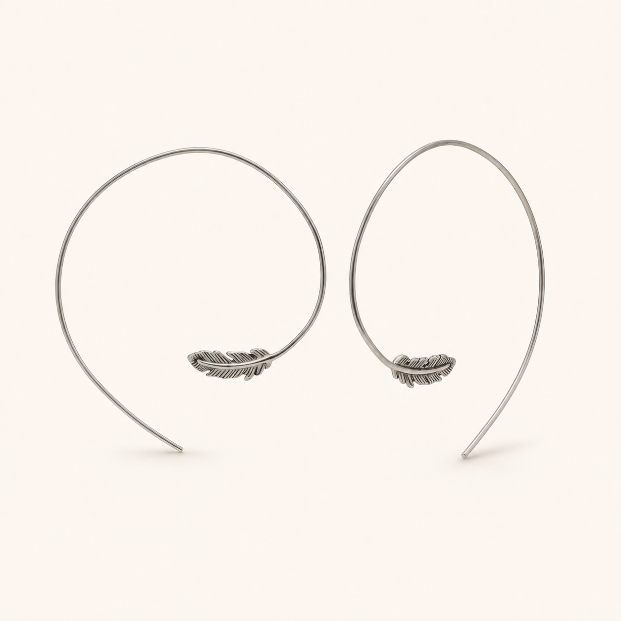 Feather Hoop Pull Through Earrings