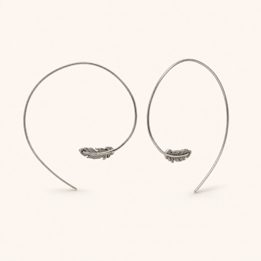 Feather Hoop Pull Through Earrings