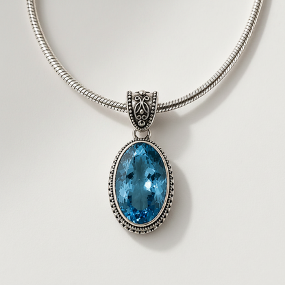 Blue Topaz Filigree Pendant Necklace