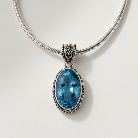 Blue Topaz Filigree Pendant Necklace