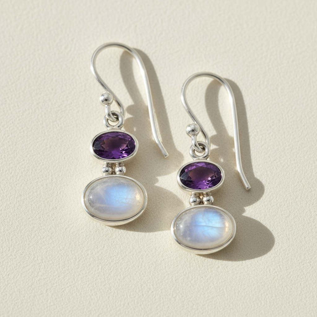 Double Oval Gemstone Dangle Earrings