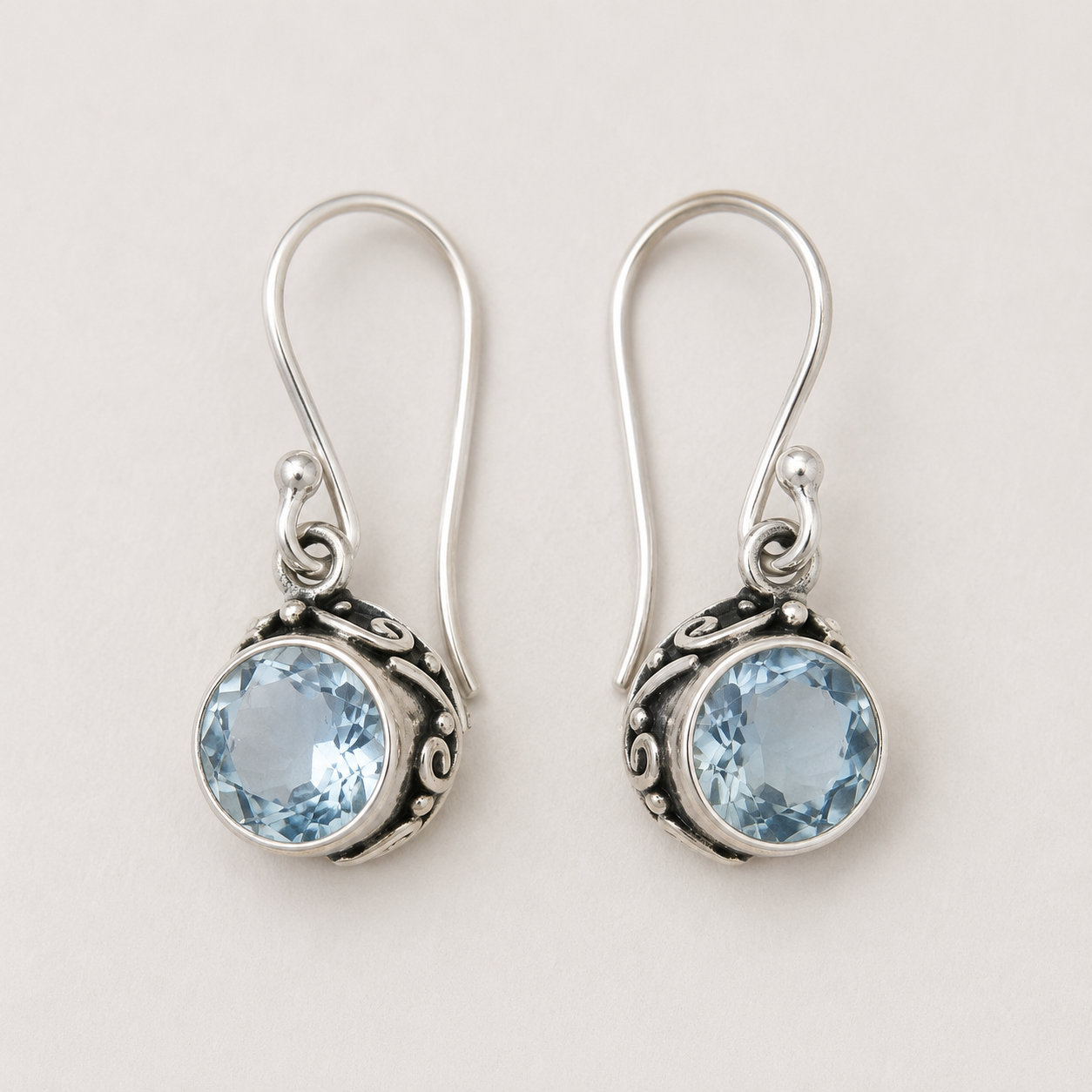 Blue Topaz Filigree Earrings