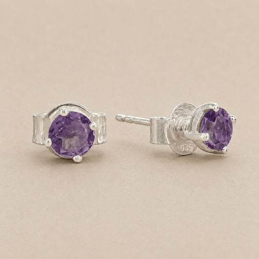 Amethyst Prong Set Stud Earrings