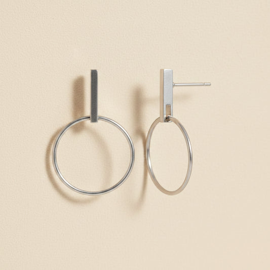 Open Circle Bar Stud Earrings