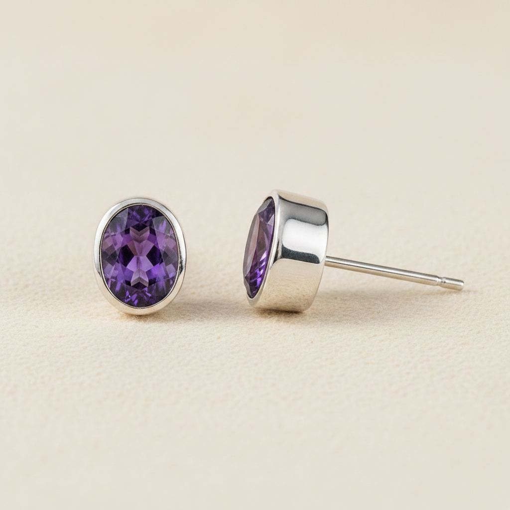 Oval Gemstone Stud Earrings