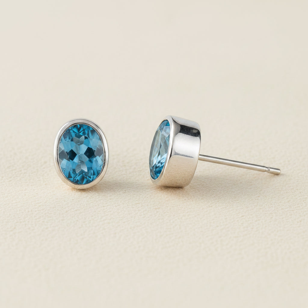 Oval Gemstone Stud Earrings