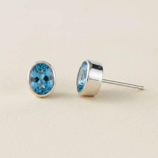 Oval Gemstone Stud Earrings