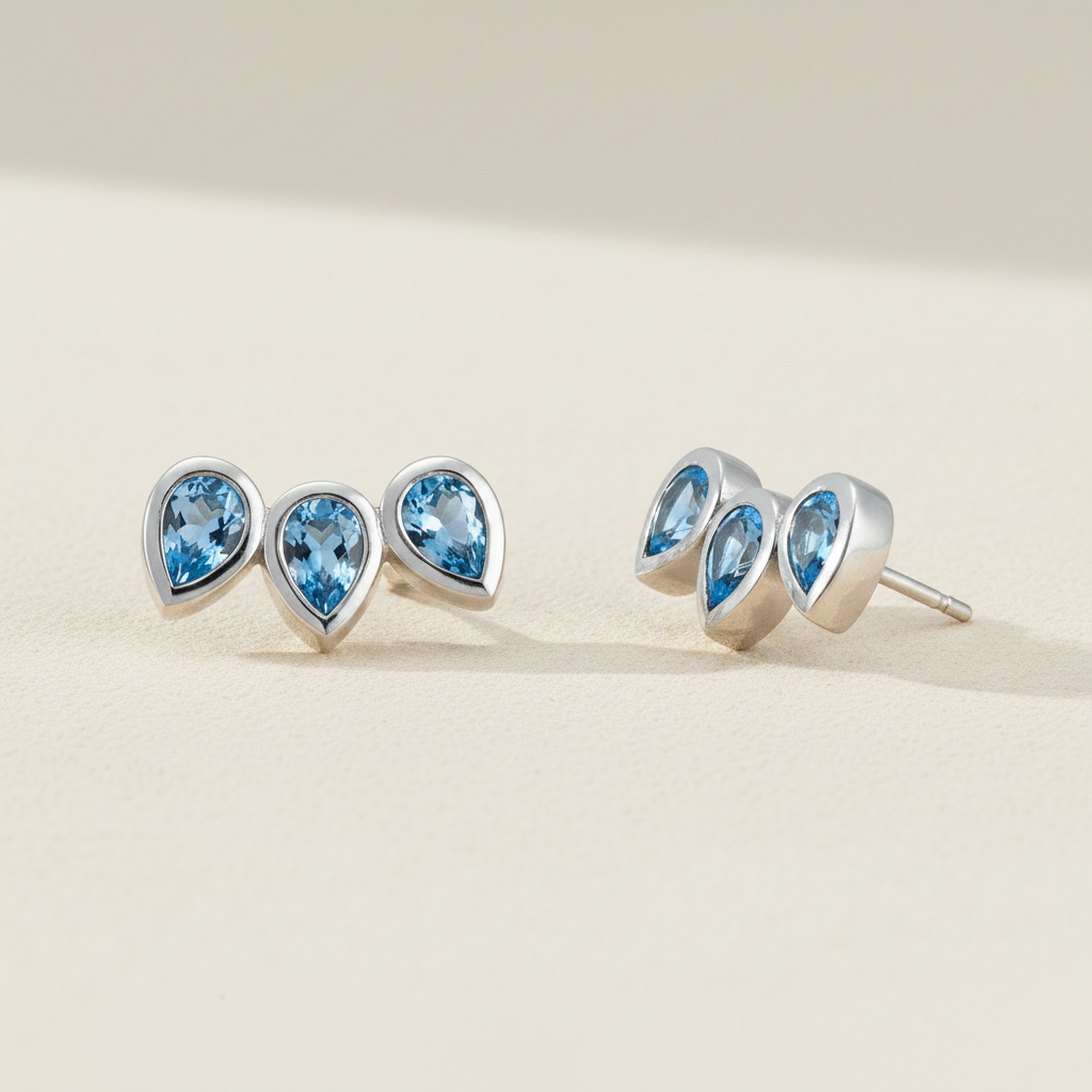 Triple Pear Gemstone Stud Earrings