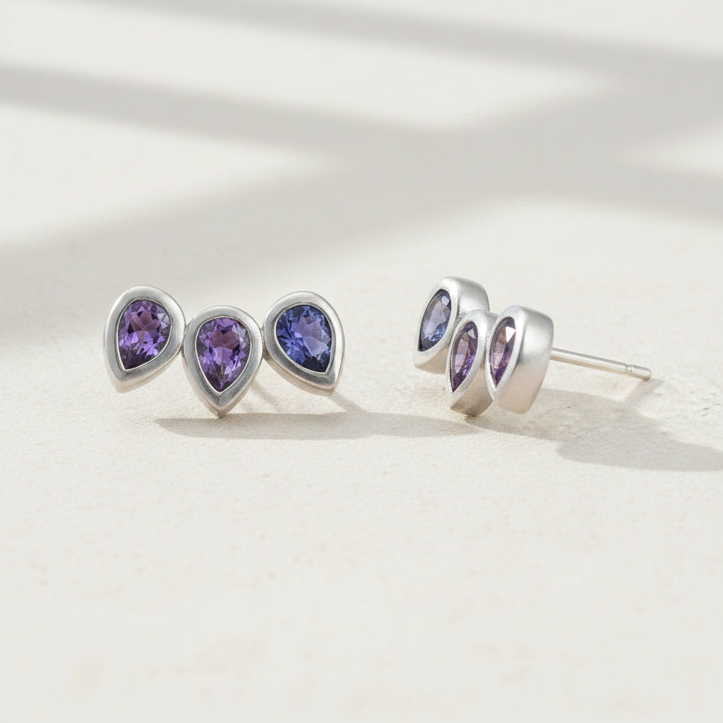 Triple Pear Gemstone Stud Earrings