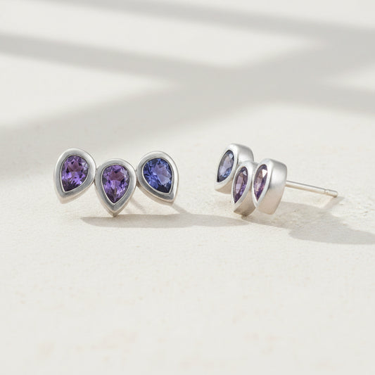 Triple Pear Gemstone Stud Earrings