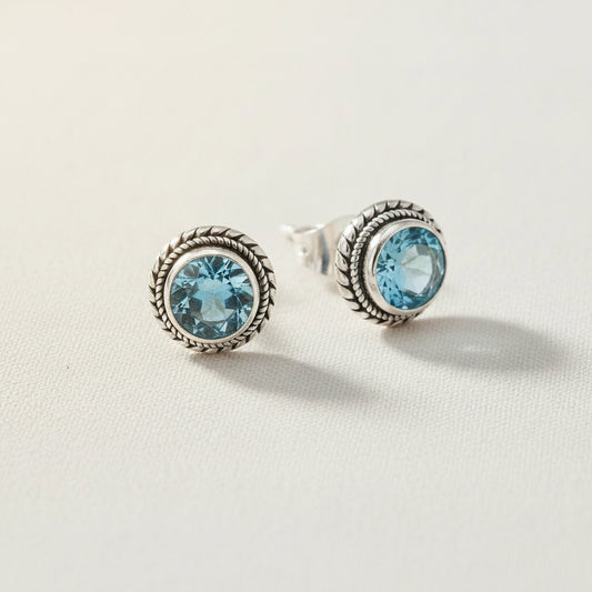 Blue Topaz Stud Earrings with Rope Detail