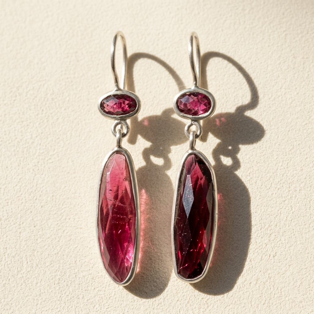 Rhodolite Garnet Faceted Stone Drop Earrings