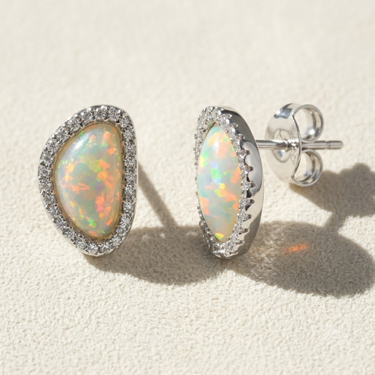 Opal Halo Stud Earrings