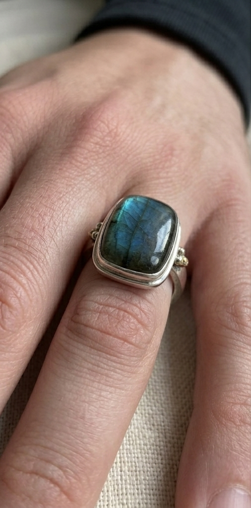 Oversized Labradorite Ring With Brass Accents