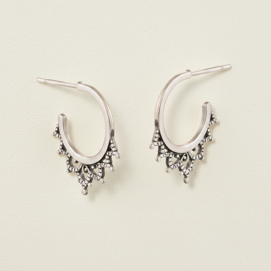Filigree Oxidized Hoop Earrings
