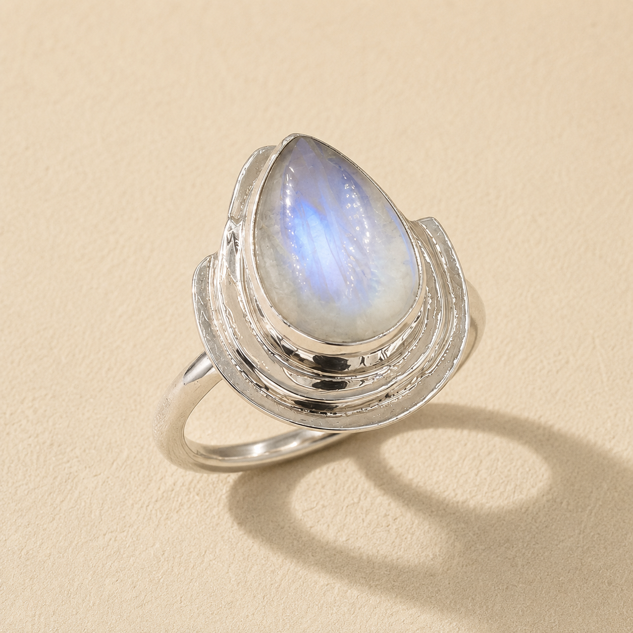 Rainbow Moonstone Teardrop Ring