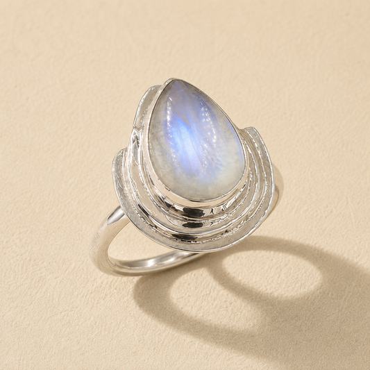 Rainbow Moonstone Teardrop Ring
