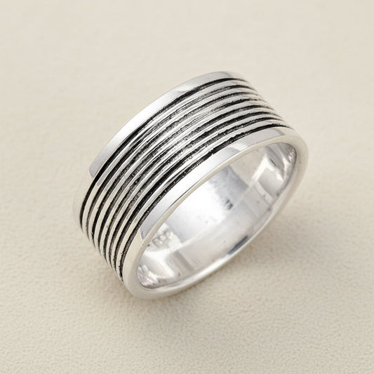 Wide Oxidized Groove Ridge Band Ring