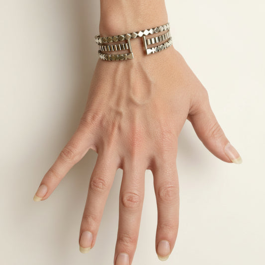 Hand Carved Diamond and Stripe Pattern Cuff Bracelet