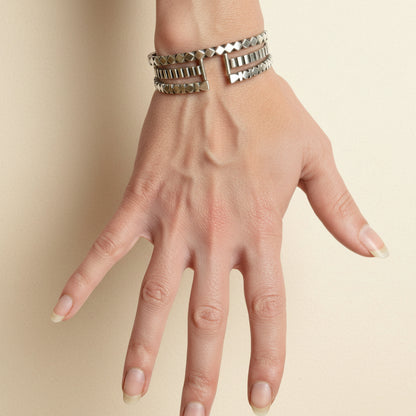 Hand Carved Diamond Pattern Cuff Bracelet